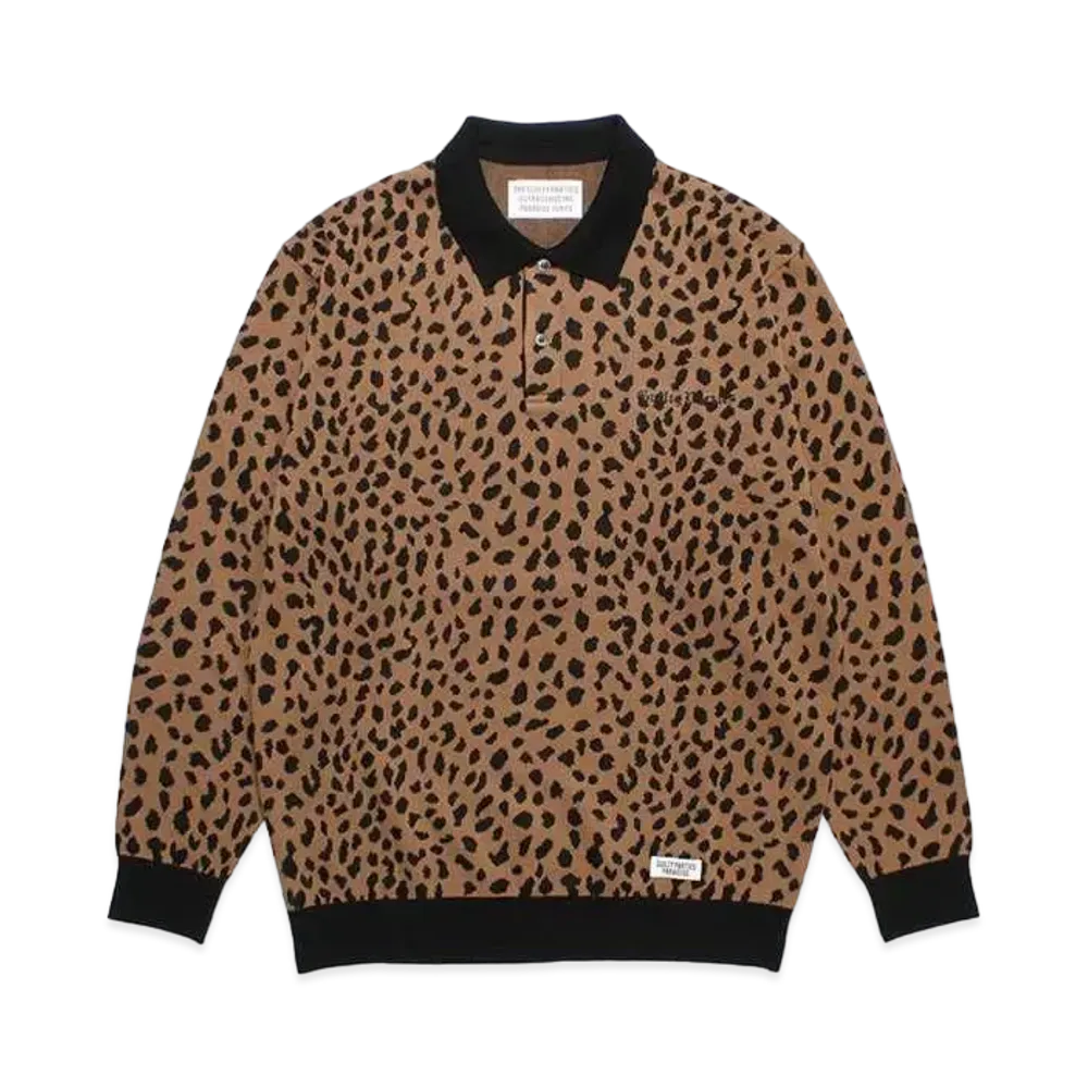 WACKO MARIA Leopard Knit Jacquard Polo Shirt "Brown"