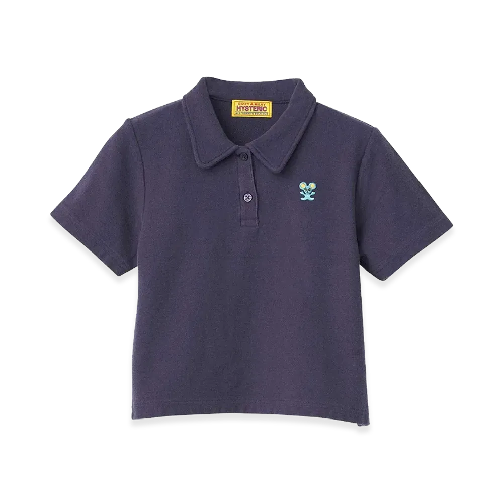 HYSTERIC GLAMOUR Women's HYS Mouse Embroidered Polo Shirt "Other Navy"