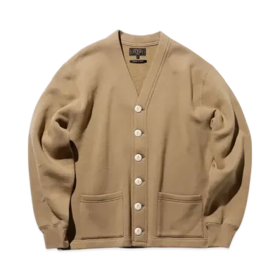 BEAMS Sweat V Cardigan Raised Back "Khaki"