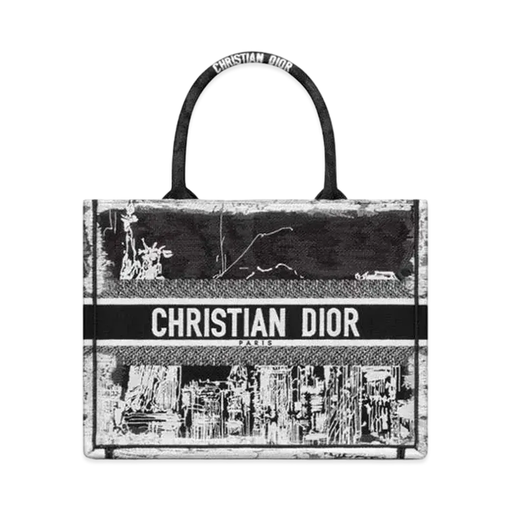 Dior Medium Dior Book Tote New York Embroidery "Black/White"