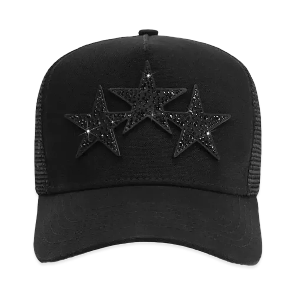 AMIRI Crystal 3 Star Trucker Hat "Black"