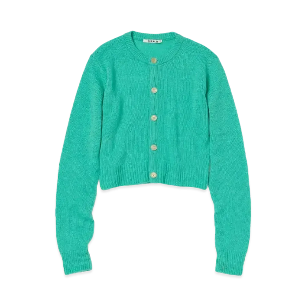 AURALEE Wool Cashmere Silk Knit Cardigan "Aqua Green"
