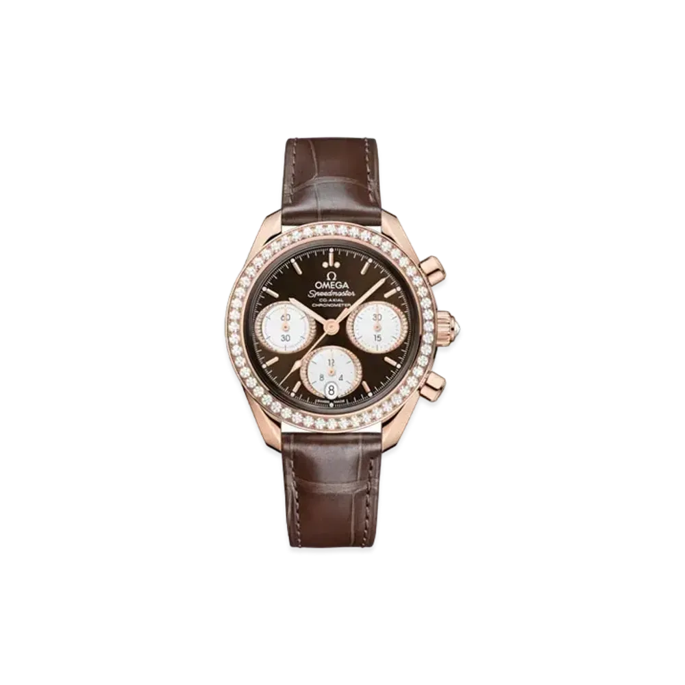 OMEGA Speedmaster Co-Axial Chronometer Bezel Diamonds Alligator Leather Strap 38MM "Sedona Gold/Brown" 324.58.38.50.63.001