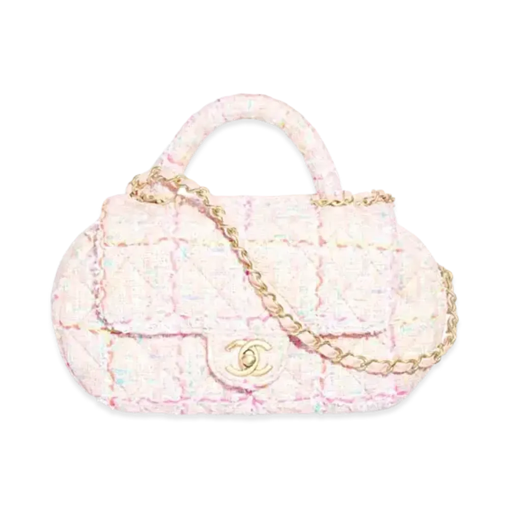 CHANEL Bag With Top Handle Tweed & Gold Tone Metal "Multicolor"