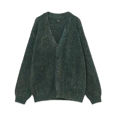 BEAMS 5 Gauge Boucle Stripe Cardigan "Green"
