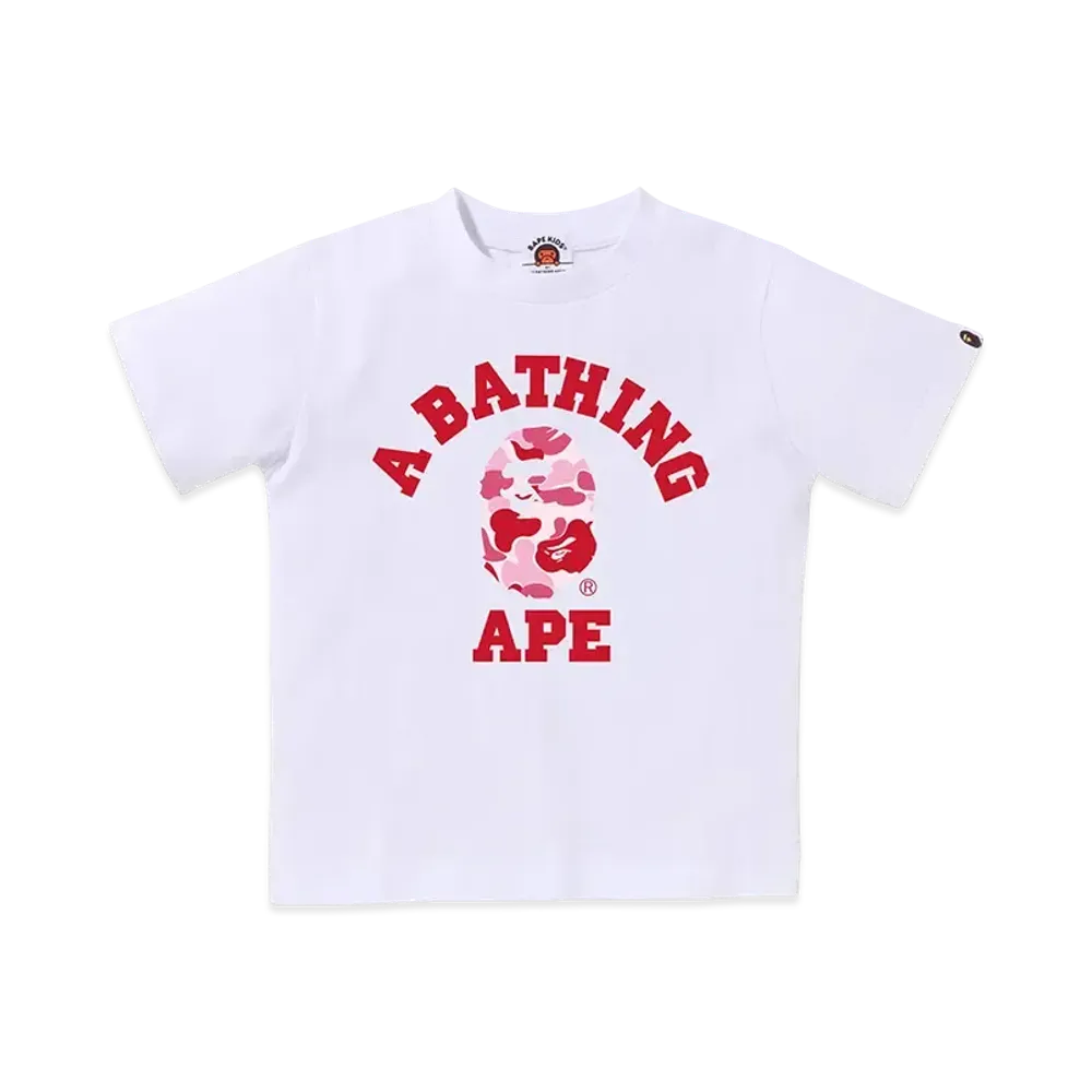 A BATHING APE ABC Camo College Tee Junior "White/Pink"