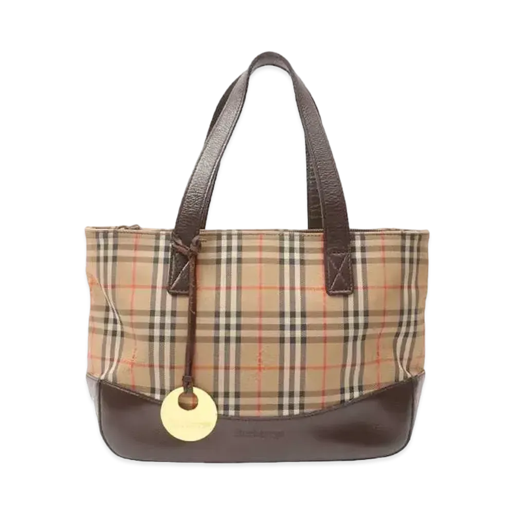 Burberry Nova Check Pattern Logo Charm Tote Bag