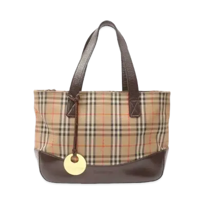 Burberry Nova Check Pattern Logo Charm Tote Bag