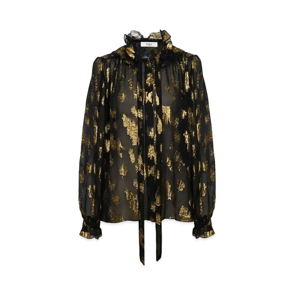 Chloe Gathered Blouse In Silk Jacquard and Lurex "Black"