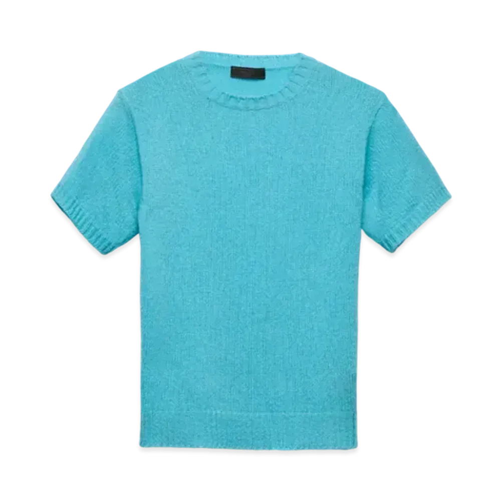 PRADA Men's Short-Sleeved Cashmere Sweater "Light Blue"