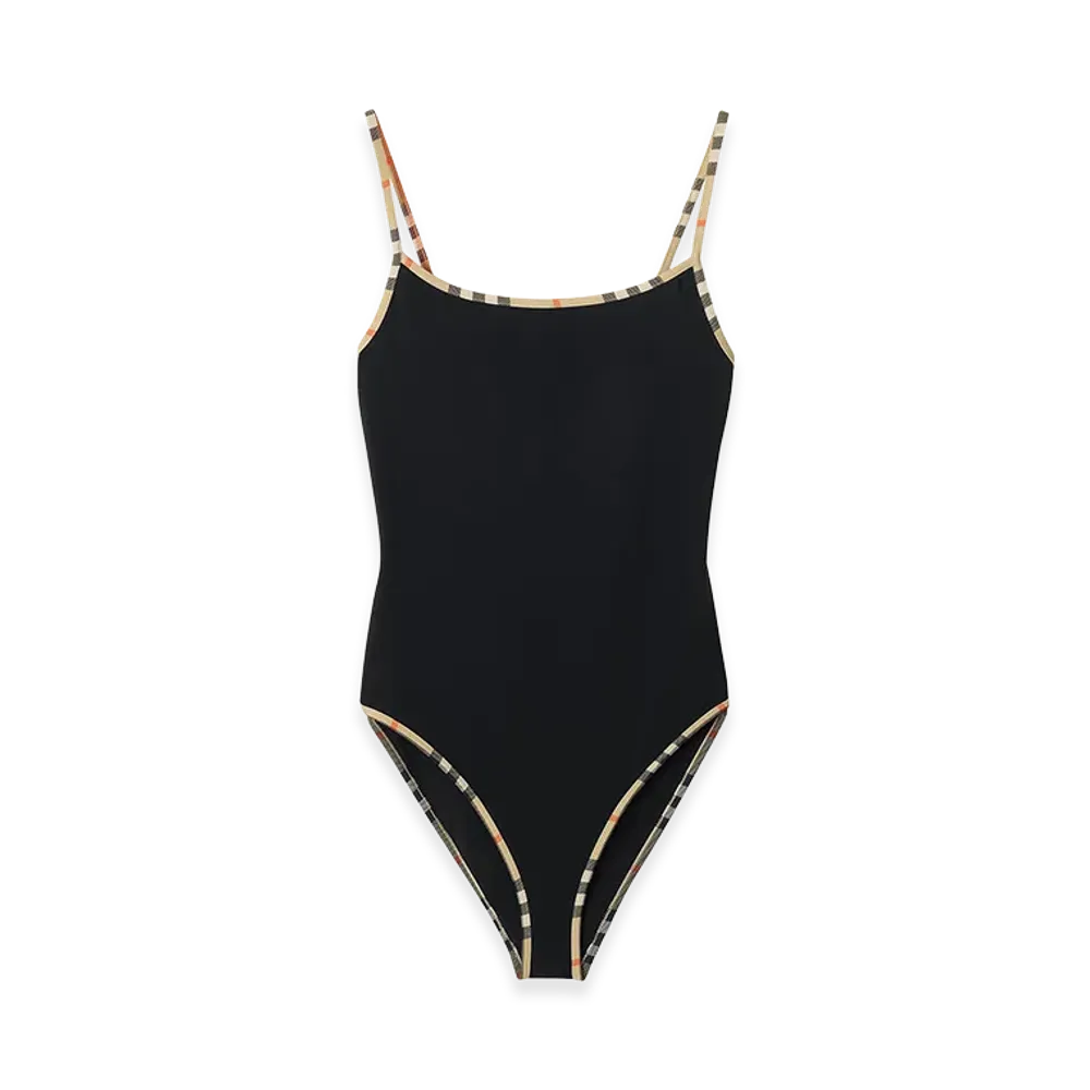Burberry Women's Swimsuit With Checked Finishes "Black"