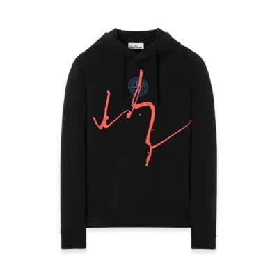 Stone Island 66481 Cotton Fleece 'Ink Three' Print Hooded Sweatshirt - 22SS "Black"