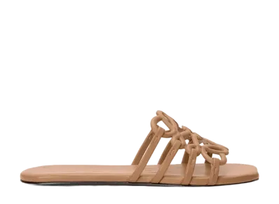 LOEWE Women's Petal Anagram Slide in Soft Calfskin "Camel"