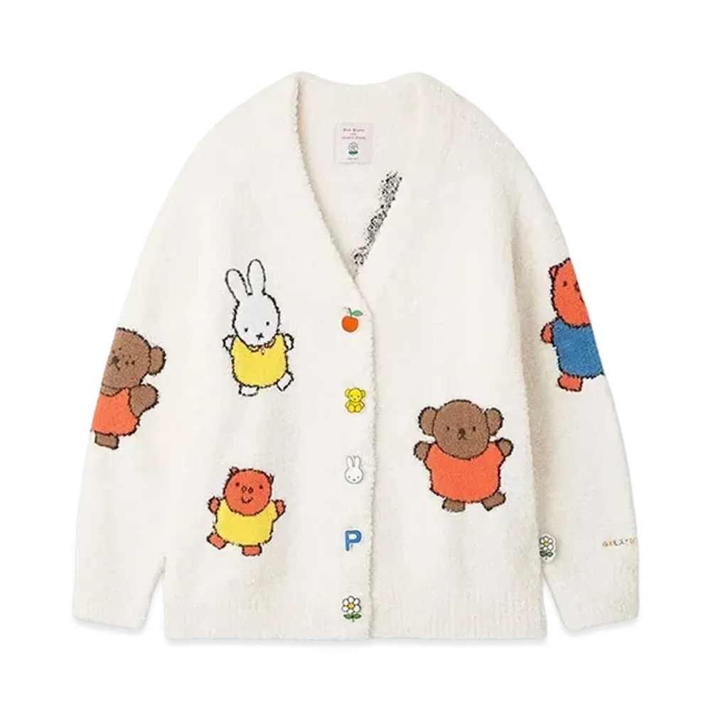 GELATO PIQUE x Dick Bruna Unisex Baby Moco All-Over Print Jacquard Cardigan "Cream"