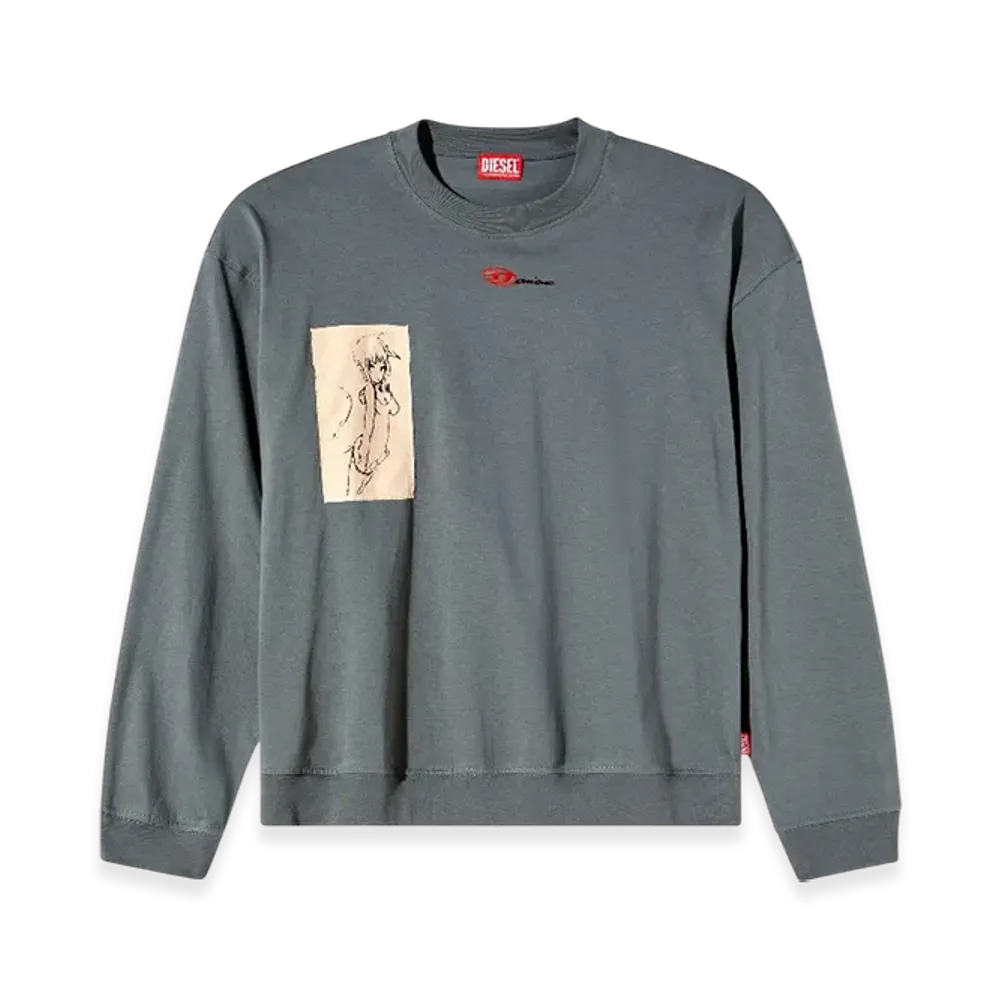 Diesel S-Boxt-LS-1P-Dd Long-Sleeve T-Shirt With Tattoo Patches "Gray"
