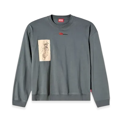 Diesel S-Boxt-LS-1P-Dd Long-Sleeve T-Shirt With Tattoo Patches "Gray"