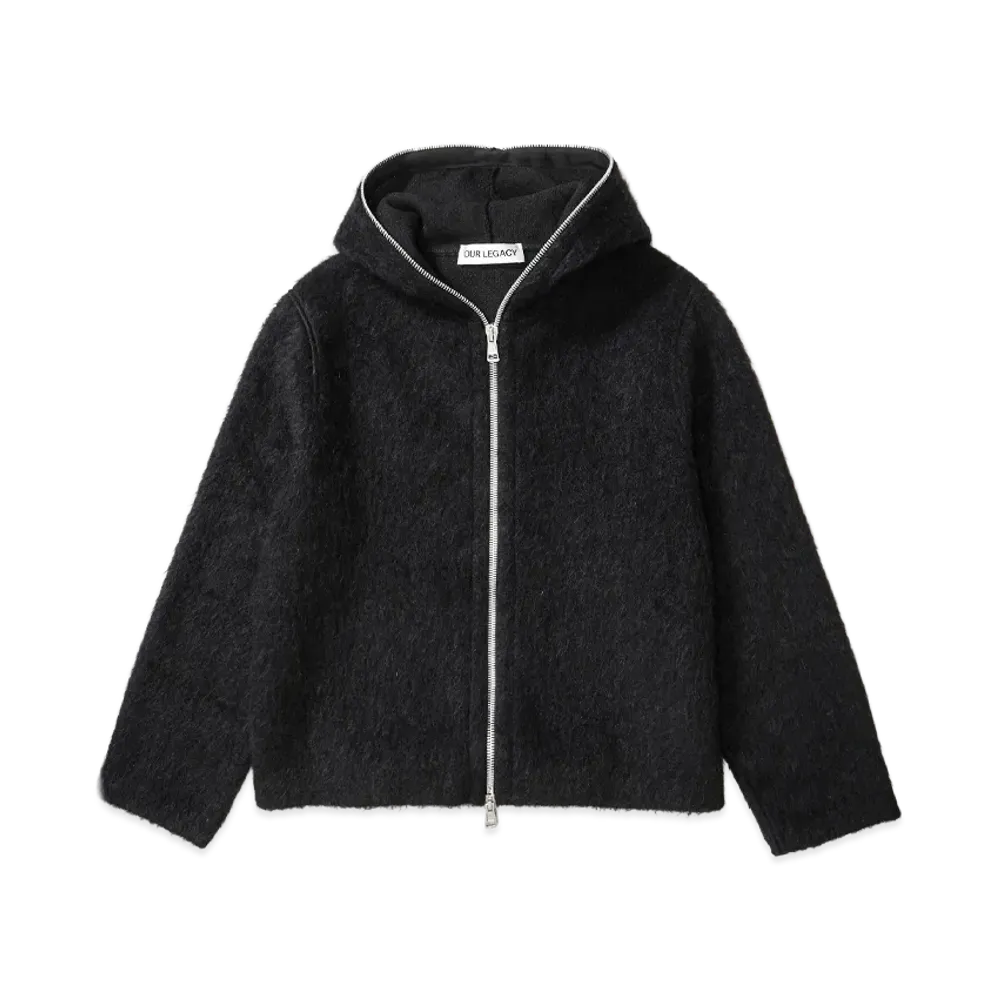 OUR LEGACY Full Zip Hood "Black Hairy Wool"