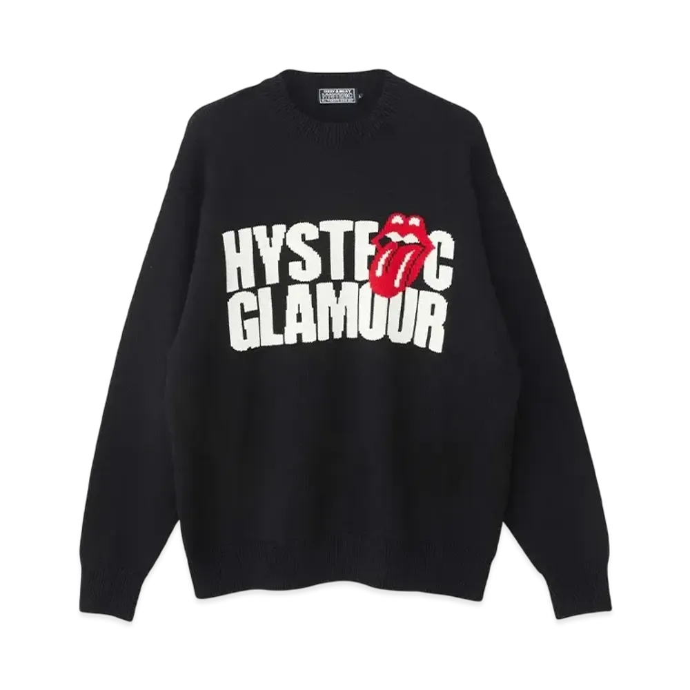 HYSTERIC GLAMOUR x THE ROLLING STONES Logo/Tongue Woven Sweater "Black"