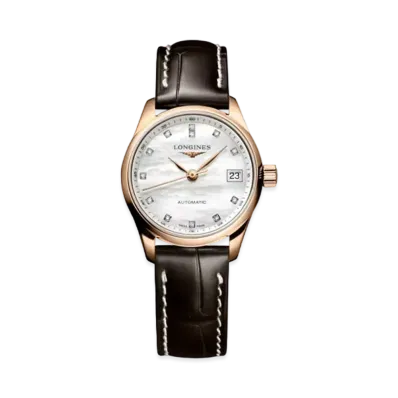 Longines Master Collection 25.50mm "White Mother-of-Pearl/Pink Gold /Brown" L2.128.8.87.3