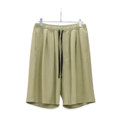 ANCELLM Wrinkled Stripe Tuck Short Pants "Wasabi"