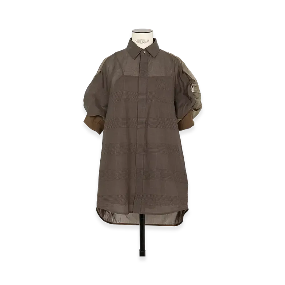 sacai High Twist Voile x Nylon Twill Dress "Brown/Taupe"