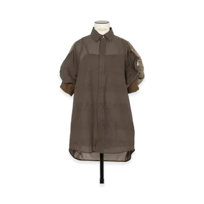 sacai High Twist Voile x Nylon Twill Dress "Brown/Taupe"