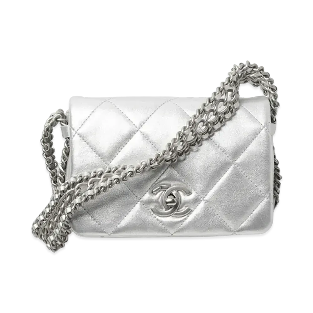 CHANEL Mini Flap Bag Metallic Lambskin "Silver"