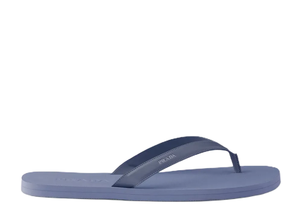PRADA Brushed Leather Flip-Flops "Aviation Blue"
