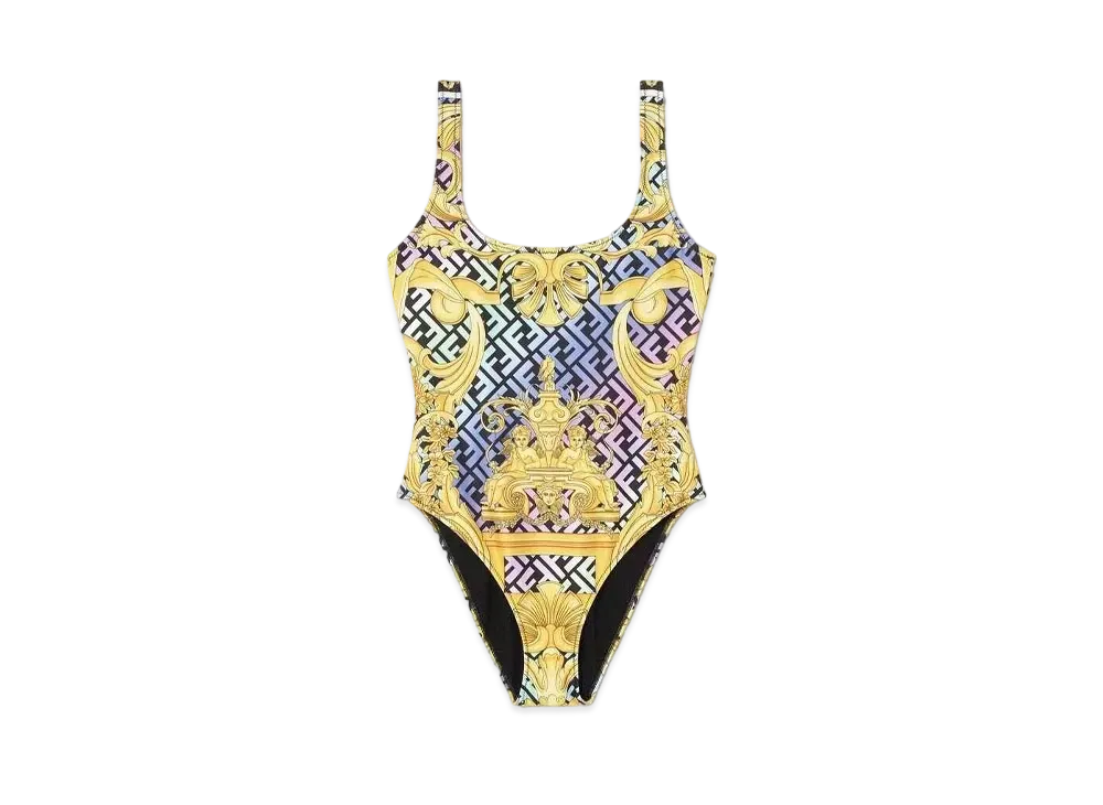 FENDI x Versace Fendace Gold Baroque One-Piece Swimsuit