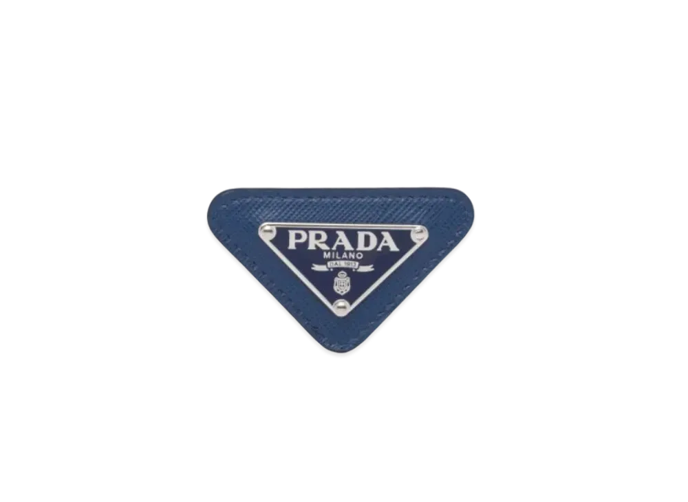 PRADA Enameled Riangle Pin With Suffiano Trim "Blue"
