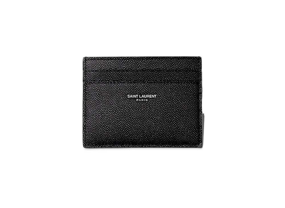 SAINT LAURENT Saint Laurent Paris Credit Card Case In Grain De Poudre Embossed Leather "Black"