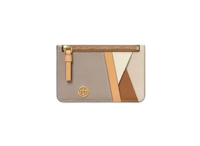 Tory Burch Walker Patchwork Top-Zip Card Case "Longan"