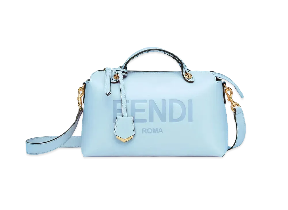 FENDI By The Way Medium Leather Boston Bag "Light Blue"