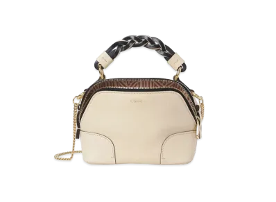 Chloe Mini Daria Chain Bag In Grained & Shiny Calfskin "Beige"