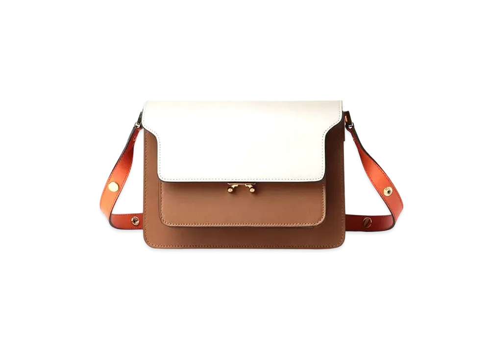 Marni TRUNK Bag in Smooth Calf "White/Brown/Orange"
