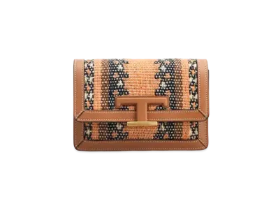 TOD'S Timeles Fabric & Leather Belt Bag With Metal Shoulder Strap Micro "Brown/Orange/Beige"