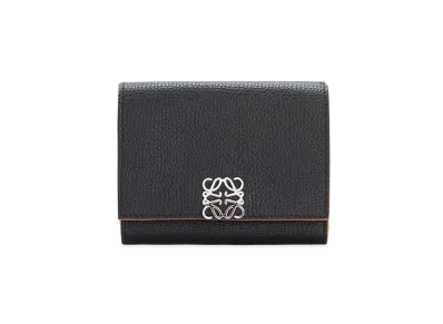 LOEWE Anagram Trifold Wallet In Pebble Grain Calfskin "Black"