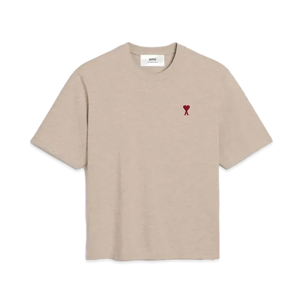 AMI PARIS Organic Cotton Heavy Jersey AMI DE COEUR Boxy Fit T-shirt "Heather Light Beige"