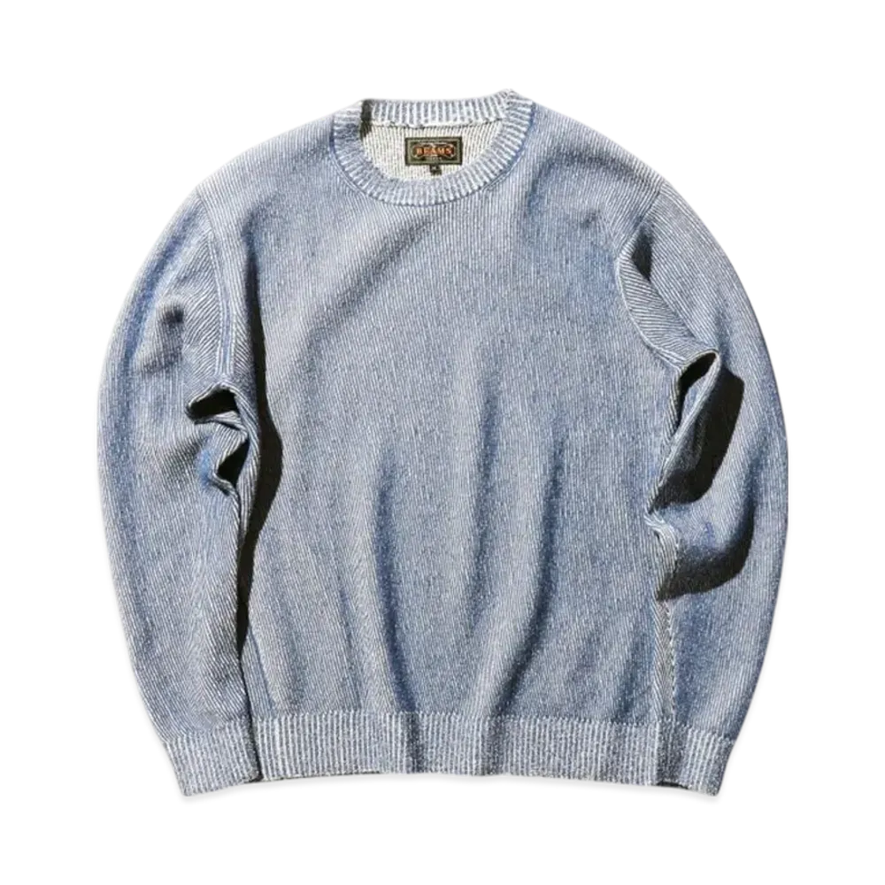 BEAMS Crew Rib 12G Cotton "Blue"