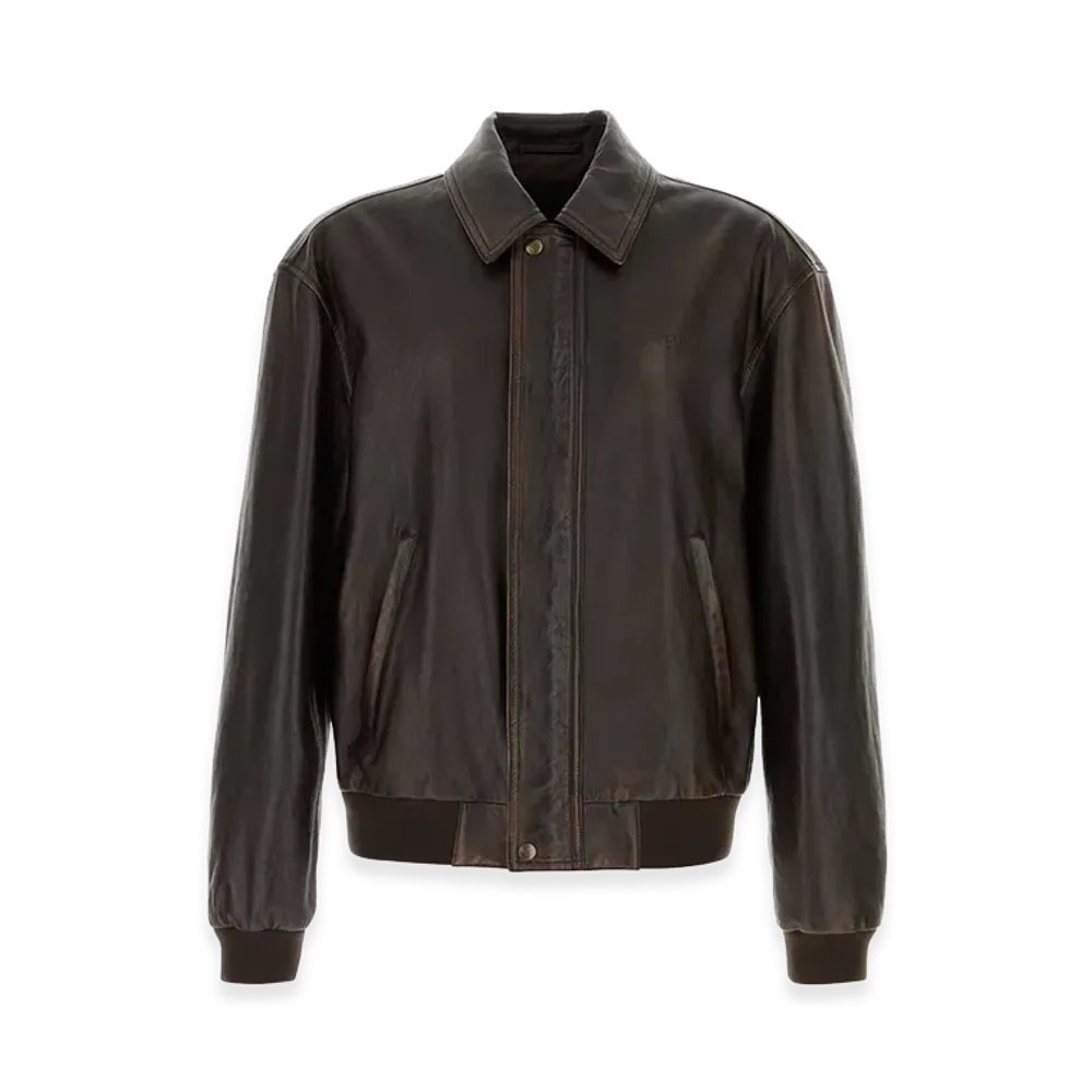 PRADA Leather Bomber Jacket "Brown"