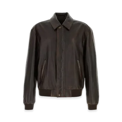 PRADA Leather Bomber Jacket "Brown"