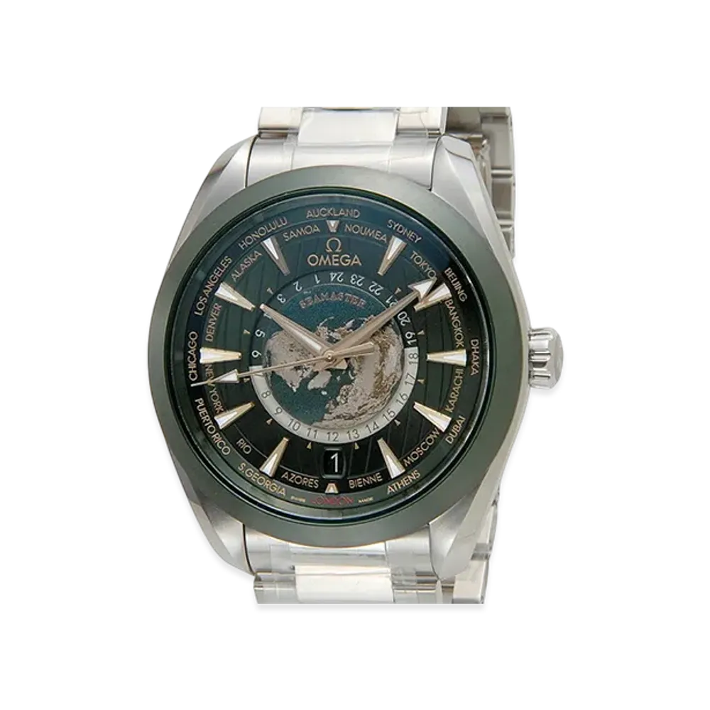 OMEGA Seamaster Aqua Terra 150M GMT World Timer "Stainless Steel/Green"