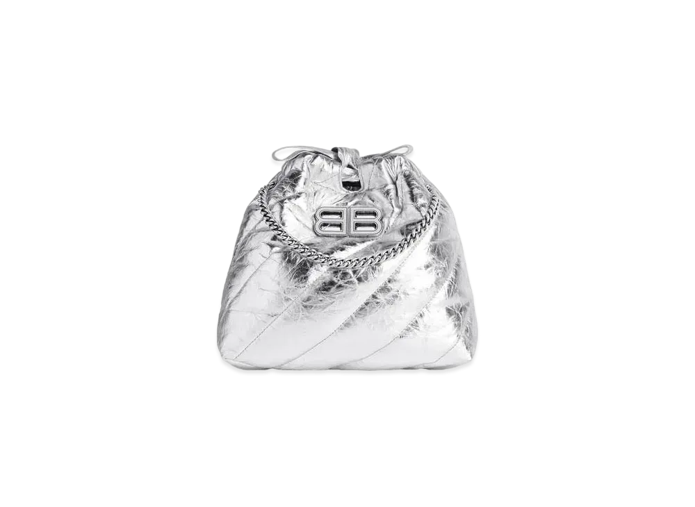 BALENCIAGA Crush XS Tote Bag Metallic Quilt "Silver"