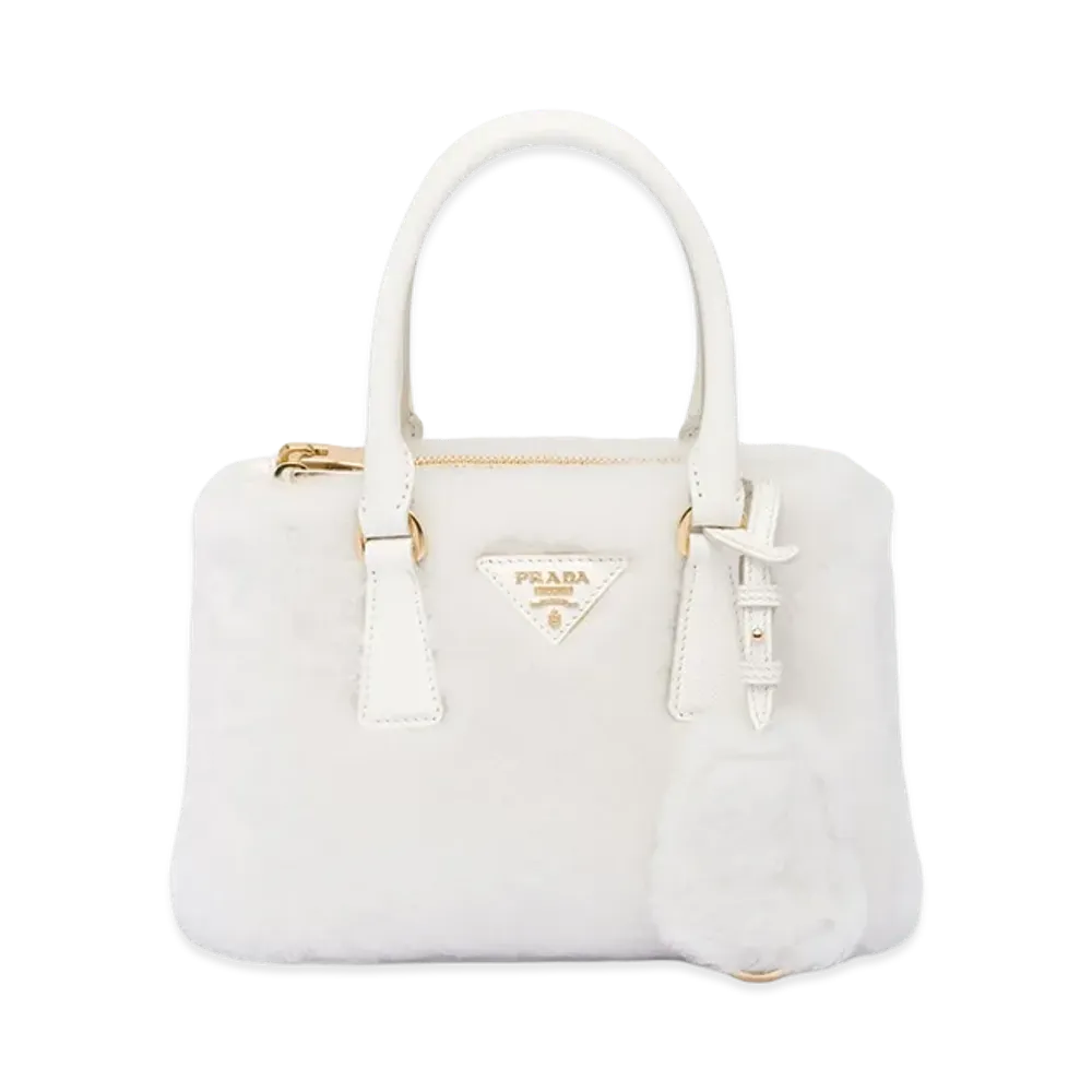 PRADA Galleria Shearling Mini Bag "White"