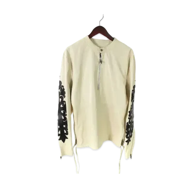 Chrome Hearts Easy Riders Dagger Zip Leather Jacket with Floral Patch "Beige/Black"