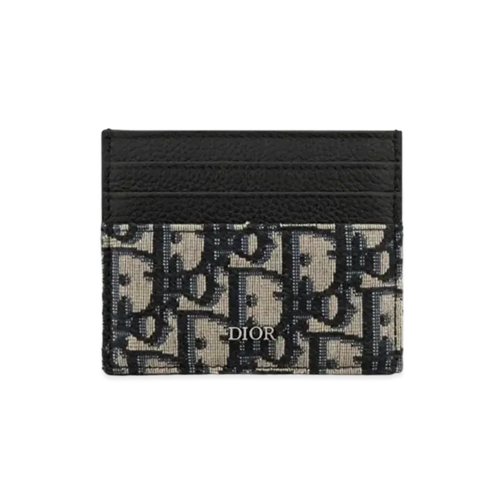 Dior Oblique Jacquard and Grained Calfskin Card Holder "Beige/Black"