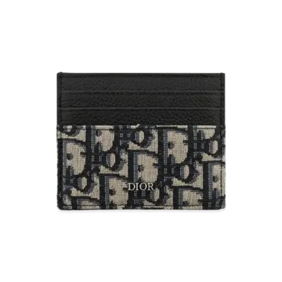 Dior Oblique Jacquard and Grained Calfskin Card Holder "Beige/Black"