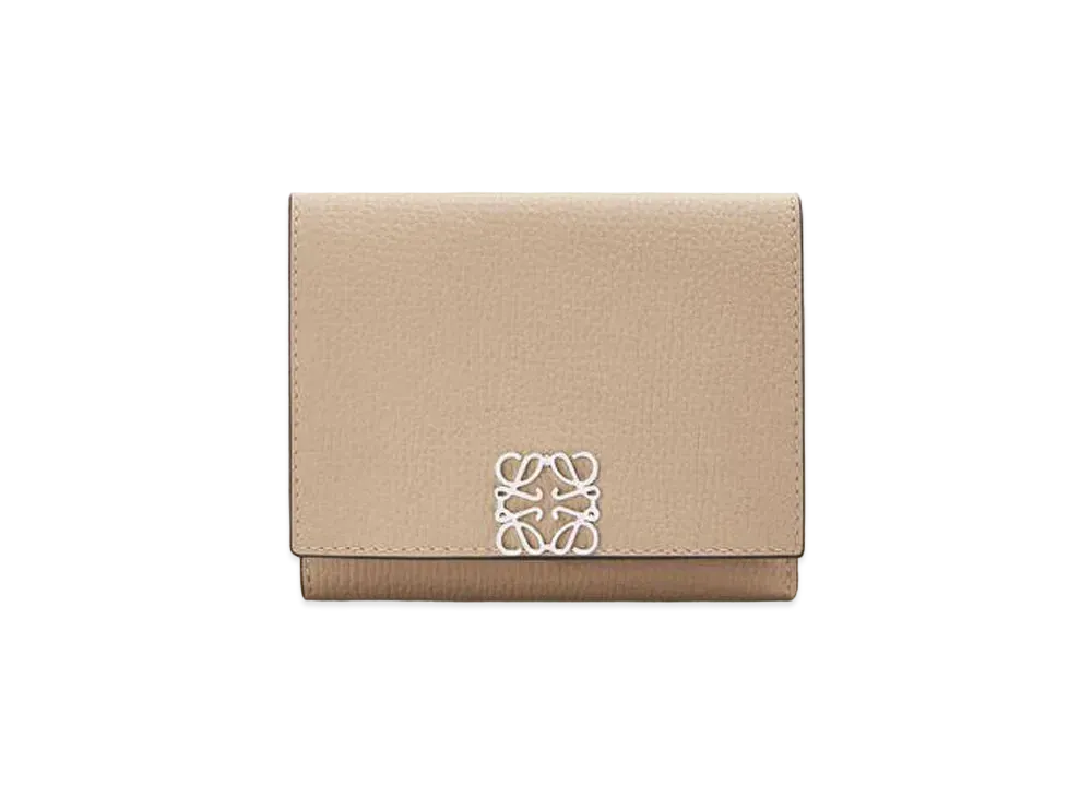 LOEWE Anagram Trifold Wallet In Pebble Grain Calfskin "Sand"