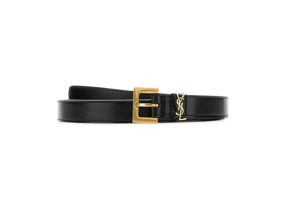 Saint Laurent Women's Leather Cassandre Belt "Black"