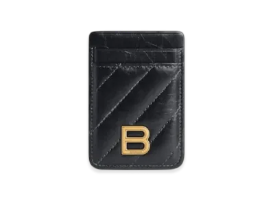 BALENCIAGA Crush Quilted Magnetic Card Holder "Black"